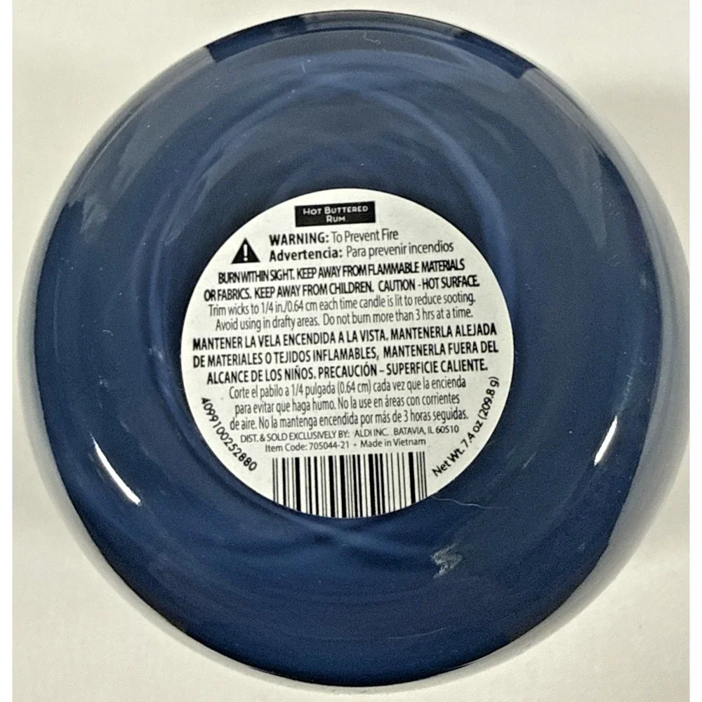 Huntington Home Hot Buttered Rum Candle 7.4oz Navy Blue Soy Blend Scented